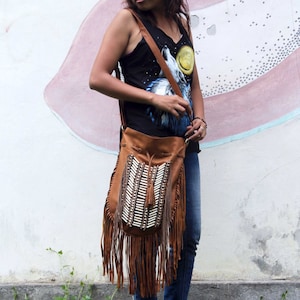 Boho Leather Bag, brown fringe leather purse, boho fringe handbag
