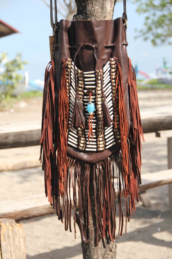 ON SALE Indian Inspired Leather Bag Brown Leather Bag fringed