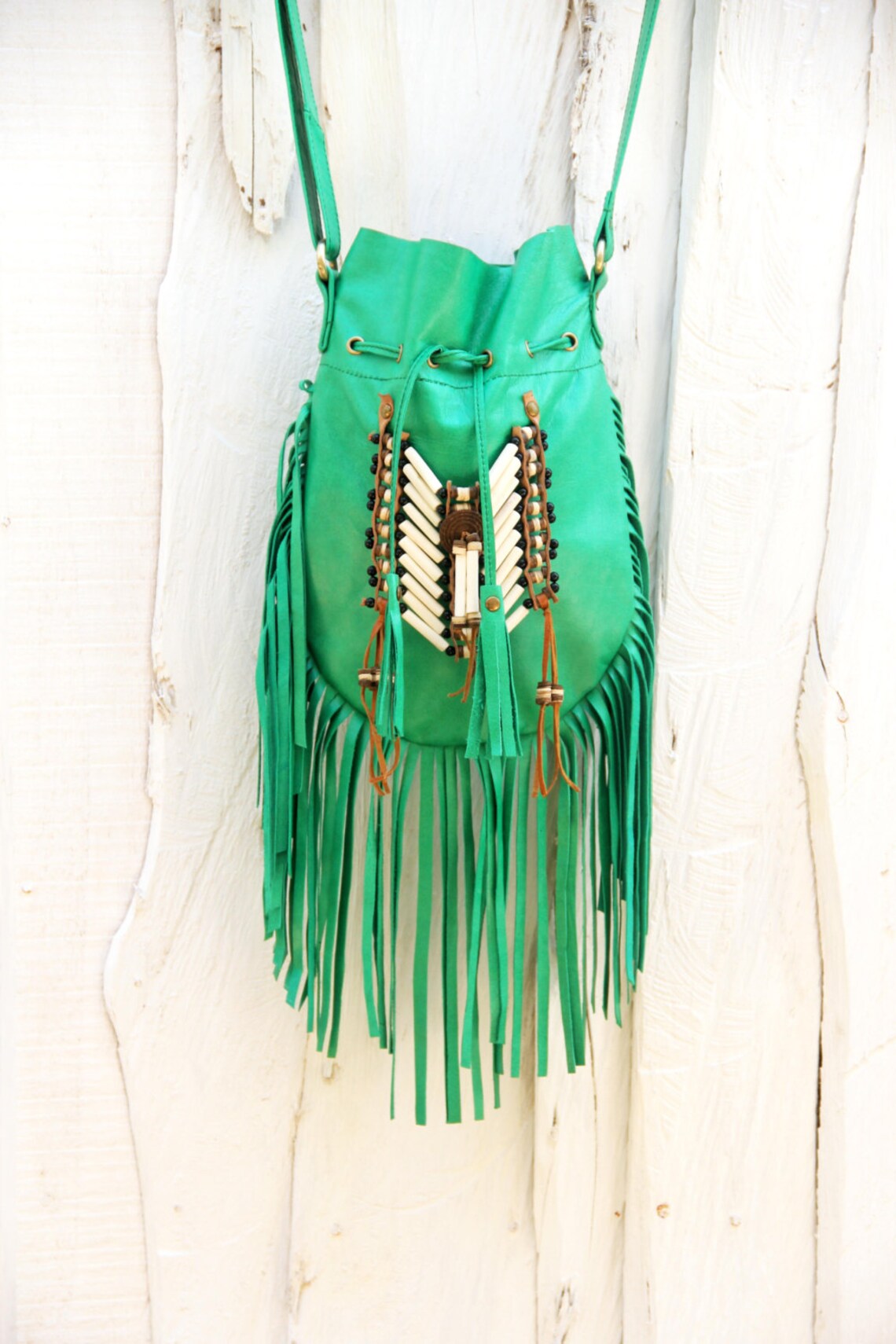 Boho Leather Bag Green Fringed Leather Handbag Boho Purse Etsy