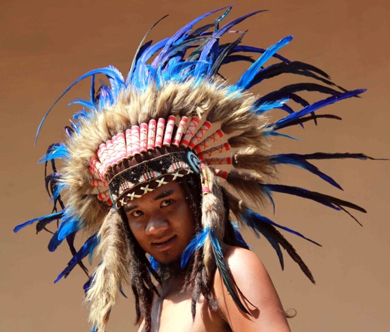 Blue Feather Headdress: Short Warbonnet, Native American  display picture 2
