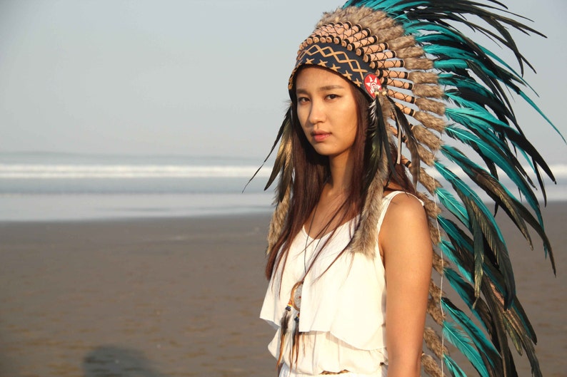 Boho huvudbonad, superlång längd. Chief War Bonnet, indisk huvudbonad replika bild 3
