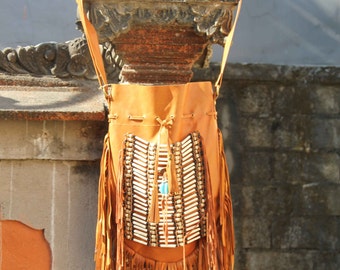 tan fringe leather bag, boho fringe purse