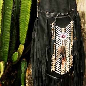 Black leather bag, fringe bag, boho bag, gypsy bag image 4