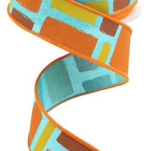 Fall Turquoise Brush Strokes Wired Ribbon By the Roll 1.5" x 10 Yards