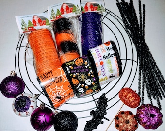Halloween  Deco Mesh Craft Supply Kit 14" metal wreath frame ribbon accessories kit
