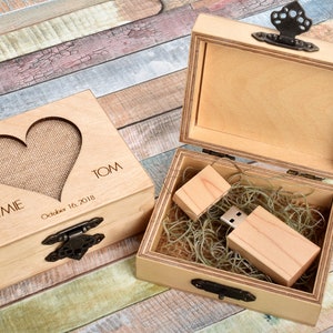 Set of 5, Personalized Gift, Wedding Gift, Laser Engraved, USB Flash Drive, USB Box, Wooden USB, Wood Box, Keepsake Box, Bridal Shower