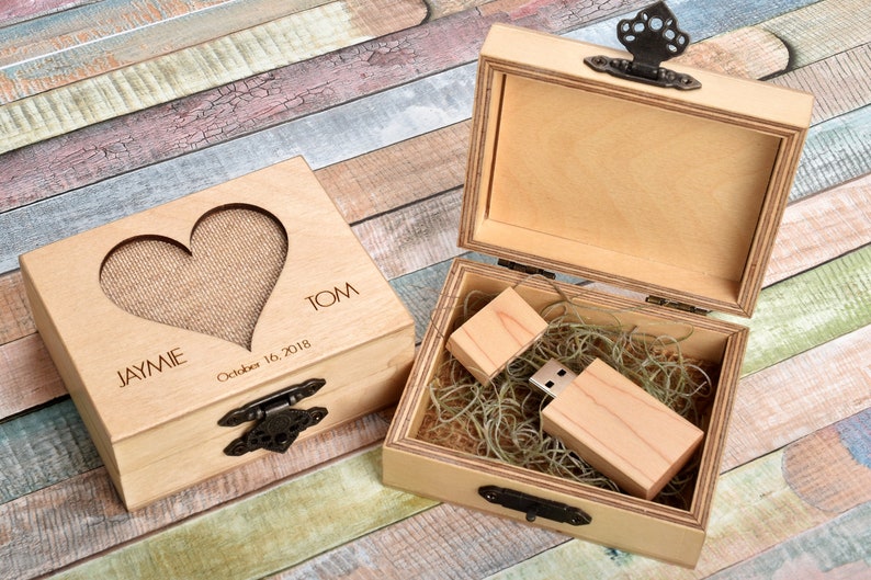 Personalized Gift, Wedding Gift, Laser Engraved, USB Flash Drive, USB Box, Wooden USB, Wood Box, Keepsake Box, Bridal Shower, Save the Date image 1