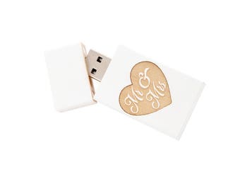 1 Wood Wash USB 2.0 Flash Drive, Woodwash Wedding White, Laser Engraved Mr & Mrs, Wedding Favour, Party Favour, Bridal Shower Favour