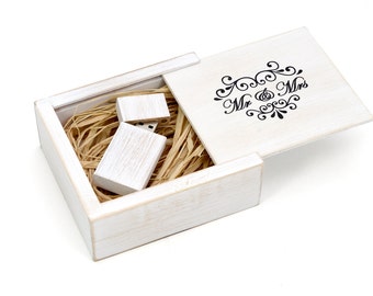 Wedding Box Gift Usb, Wedding Gift Memory Box, Wooden White Memory Box Gift For Wedding, Weddings Gift Usb Wood, Custom Made Wedding Gift