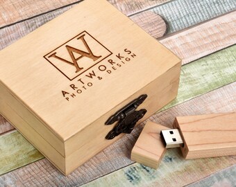 Set of 5, Photography Gift, Birch Wood, Wooden USB, USB Flash Drive, Engraved Box, Maple Wood, USB Stick, Keepsake Box, Graduation Gifts