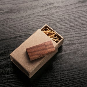Wooden Walnut 8GB/16GB USB 2.0 Flash Drive - Packaged in a handmade  paper box filled with Spanish Moss. - Wooden flash drive