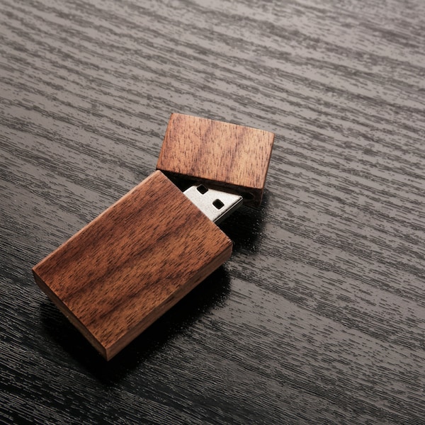 1 Wooden Walnut  Flash Drive, Magnetic Cap, Wooden USB Flash Drive, Dark Wood Usb, Walnut Wood Usb, Custom Engrave