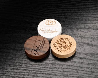 Set of 25 Wooden 128MB Round 2.0 USB Flash Drive- Personalized Custom Wooden Round Body USB Flash Drive - Laser Engrave your own design!