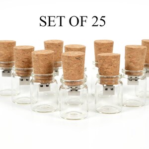 Set of 25 Cork Bottle 2.0 USB Flash Drive - Bulk Pack - Message in a Bottle Design - Bottle with Cork Flash Drive.