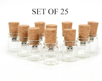 Set of 25 Cork Bottle 2.0 USB Flash Drive - Bulk Pack - Message in a Bottle Design - Bottle with Cork Flash Drive.