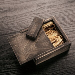 Antique Maple 16GB USB Flash Drive - Stained in Nightshade Black - Inserted into a Matching Maple Stained Box.