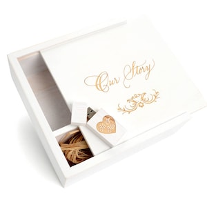 4 x 6 Photo Box, Our Story, Laser Engraved, USB Flash Drive, Memory Stick, USB Stick, Wooden USB, Wood Box, Keepsake Box, Bridal Shower Gift