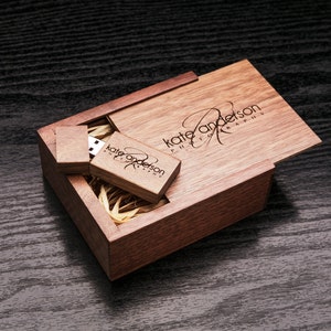 Set Of 10 Personalized Walnut Wood USB Flash Drive In Matching Wooden Box, Usb Drive Holder, Flash Memory Sticks, Custom Memory Stick