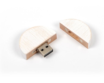 Set Of 10 Round Wooden White Wash USB 2.0 Flash Drive, White Usb, White Usb Gift, Set Of 10 Usb, White Gift Usb, 10 White Usb, Usb Set Of 10