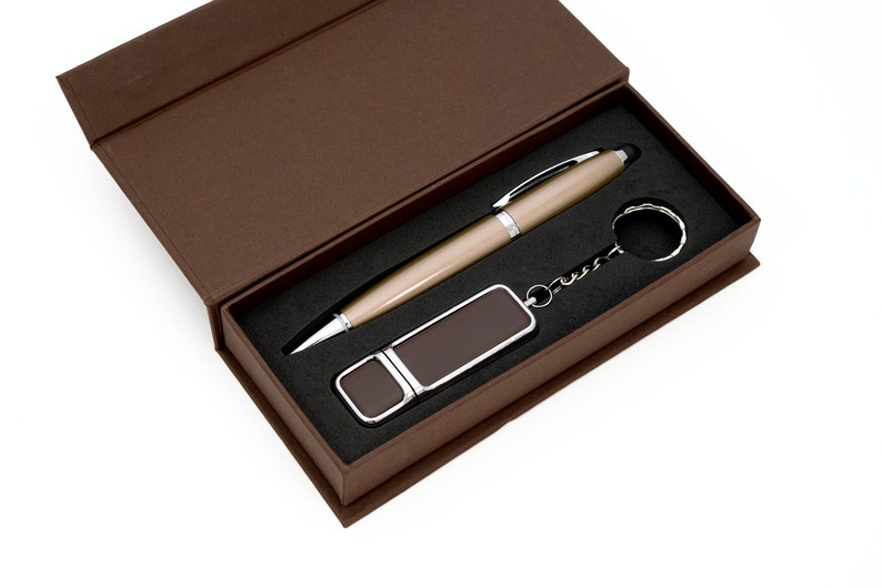 8GB USB Flash Drive Gift Set With Leather Executive Flash Drive Packaged in Elegant Handmade Paperbox 3 in 1 Stylus Pen Flash Drive