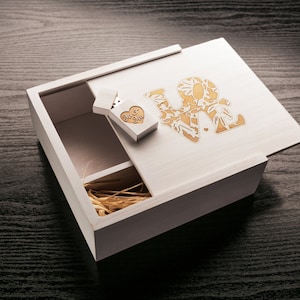Love, Anniversary Gift, Wedding Box, 4 x 6 Photo Box, USB Flash Drive, Memory Stick, Laser Engraved, Keepsake Box, Wooden USB, Bridal Shower