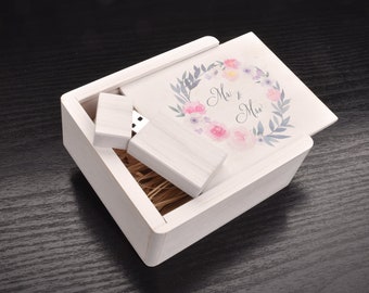 Floral, USB Box, Mr and Mrs Gift, Wooden USB, Wood Box, Keepsake Box, USB Flash Drive, Memory Stick, Wedding Gifts, Bridal Shower Gift