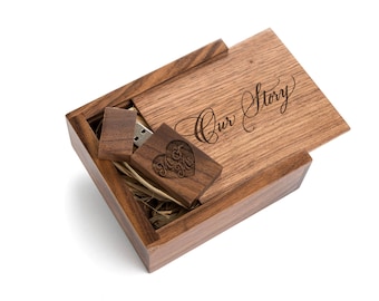 Real Wood Wedding Gift, Wooden Wedding Usb Gift, Our Story Wood Gift, Story Box, Wooden Memory Box With Usb, Usb With Inscription, Usb Box