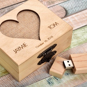 Personalized Gift, Wedding Gift, Laser Engraved, USB Flash Drive, USB Box, Wooden USB, Wood Box, Keepsake Box, Bridal Shower, Save the Date image 2