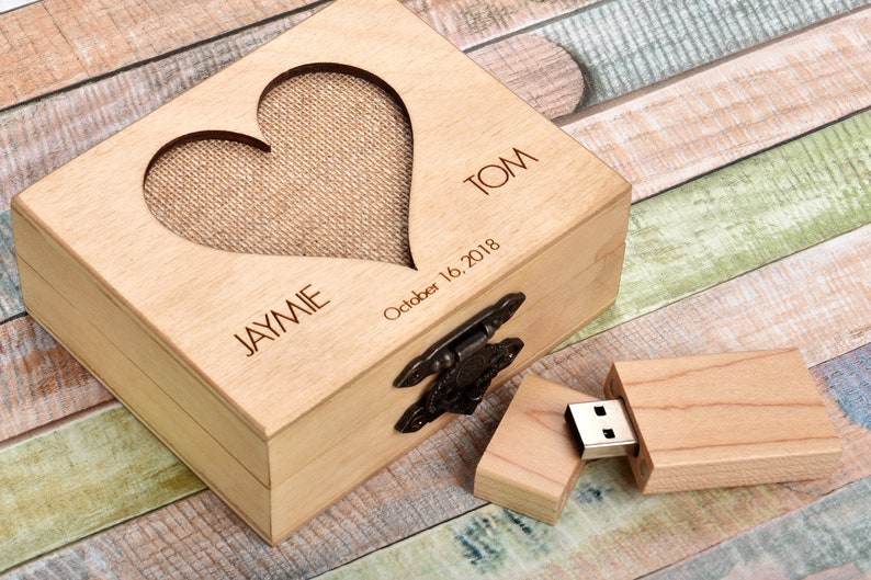 Personalized Gift, Wedding Gift, Laser Engraved, USB Flash Drive, USB Box, Wooden USB, Wood Box, Keepsake Box, Bridal Shower, Save the Date image 2