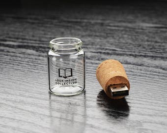 Set of 100 Cork Bottle 2.0 Flash Drive - Personalized Custom One Color Print USB Flash Drive - Message in the Bottle!