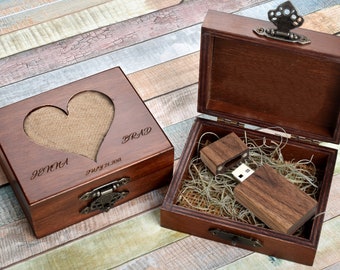Wooden Birch Box with Walnut Flash Drive - Custom Engrave