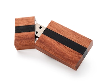Set of 10 - 16GB Rosewood with Ebony Stripe USB 2.0 Flash Drive - Magnetic Cap - Stick Body - Packaged in White Slotted Foam Pack- Wood USB