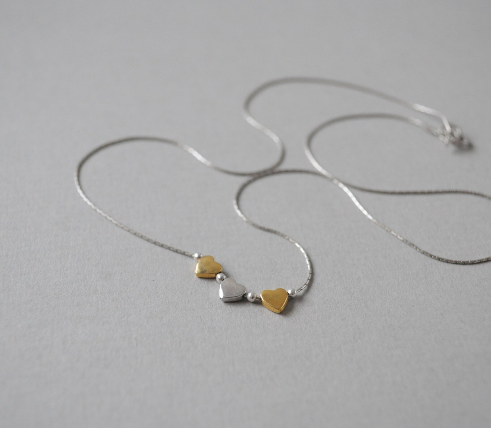 3 Heart Necklace. Tiny Heart Necklace. Christmas Gift. Tiny Etsy