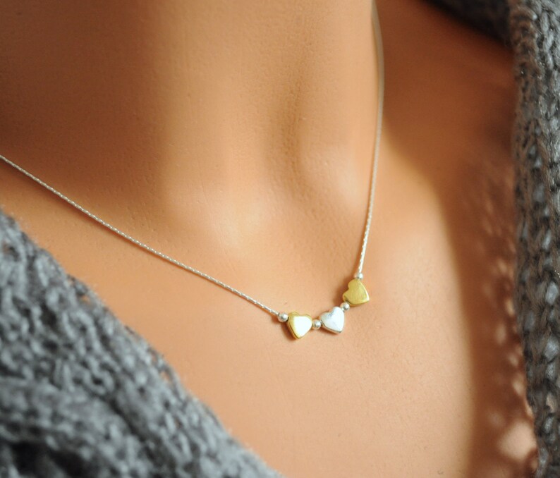 3 Heart Necklace. Tiny Heart Necklace. Christmas Gift. Tiny Etsy