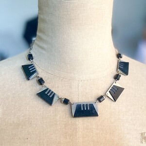 1930s Silver Chrome & Black Lucite Necklace 30s Silver Art Deco Necklace image 3