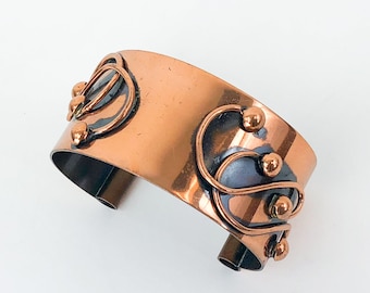 Pulsera de cobre de los años 60 / Brazalete ajustable estilo Mod vintage / Manualidades de plástico