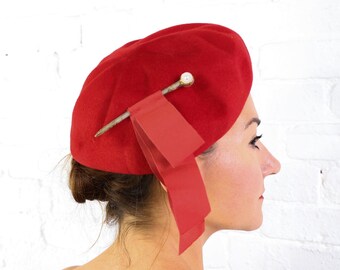Vintage Red Wool Beret Glenover Fauntra Felt Henry Pollak 