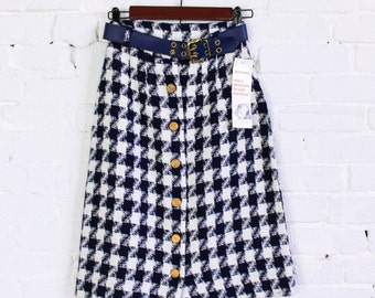 1960s Blue Plaid Pencil Skirt | 60s Navy & White Plaid Skirt | Donnkenny | Small