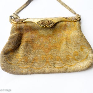 1930年代の花柄ビーズハンドバッグ | 30年代ゴールドマイクロビーズ財布 | Walborg France