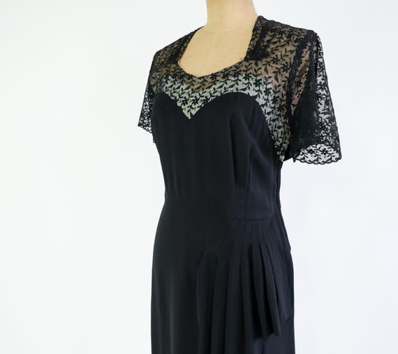 1940s Black Lace Crepe Dress | Vintage Black Cock… - image 9