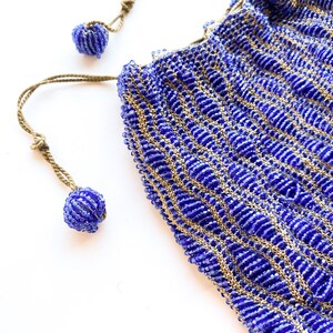 1900s Blue Beaded Evening Bag Royal Blue Glass Bead Purse image 4