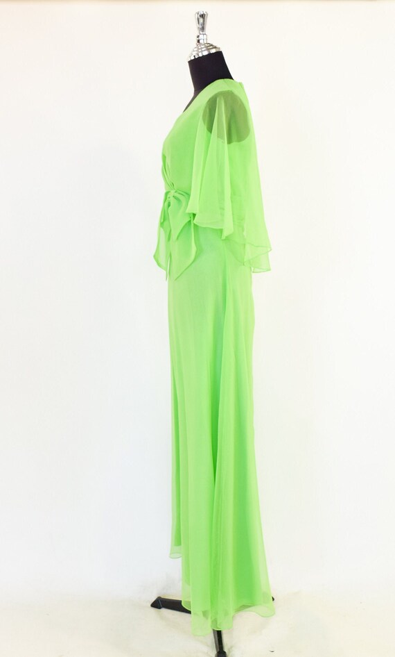 1960s Green Silk Chiffon Maxi Dress | 60s Lime Gr… - image 4