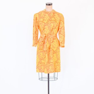 1960s Orange Yellow Print Dress 60s Yellow & Orange Nylon Print Shift Twiggy Medium image 2