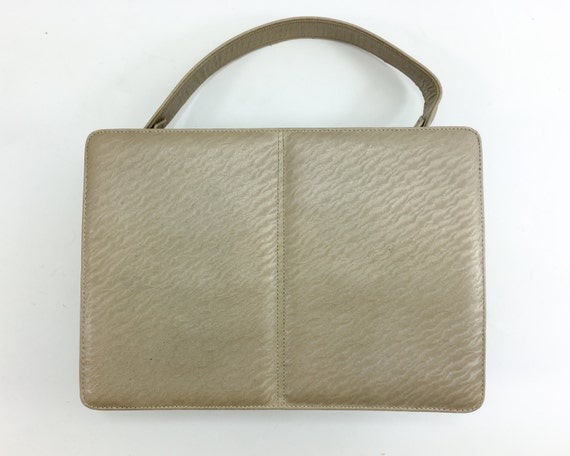 1960s Beige Leather Handbag | 60s Tan Leather Box… - image 2