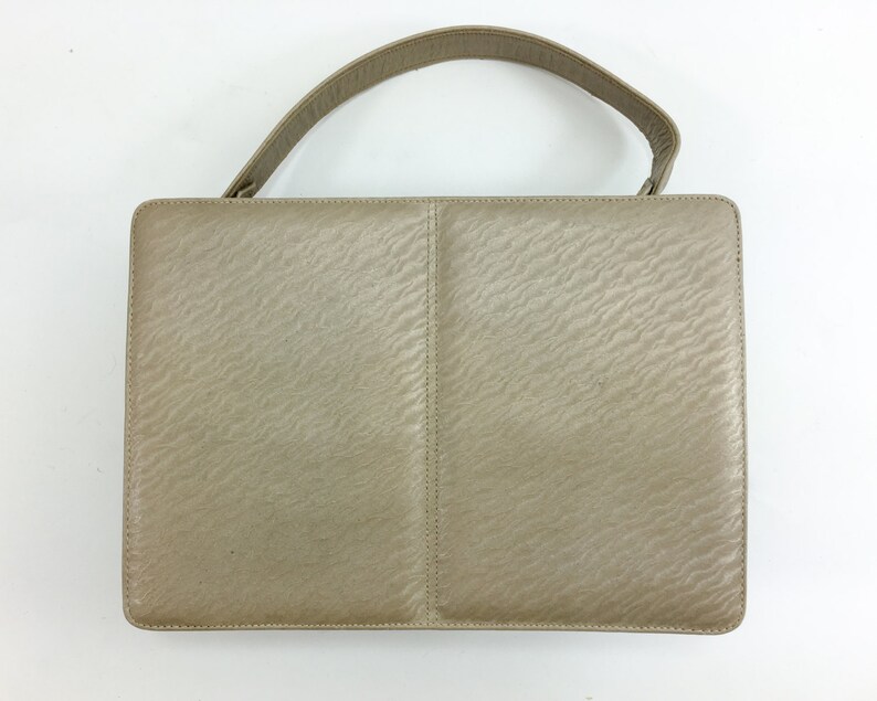 1960s Beige Leather Handbag 60s Tan Leather Box Handbag Andrew Geller image 2