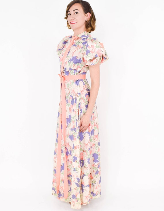 1930s Creme Floral Evening Dress | 30s Peach Flor… - image 7