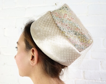 1960s Velvet Brocade High Crown Hat | Vintage Jackie O Style