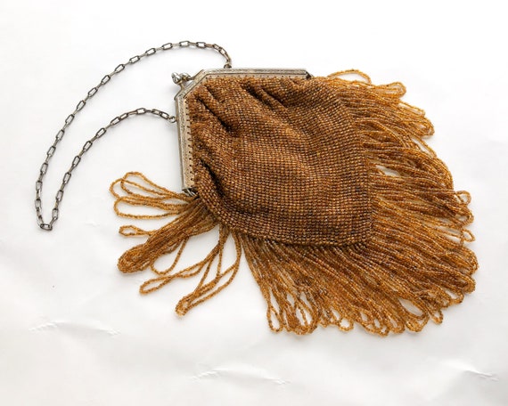 1900s Gold Beaded Evening Handbag | 1910s Gold Lo… - image 4