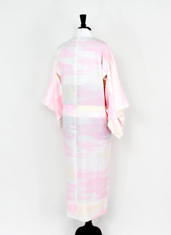 1960s Pink & White Print Kimono | 60s Pink Summer… - image 5