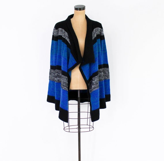 1990s Blue & Gray Stripe Cardigan | 90s Blue Wrap… - image 6